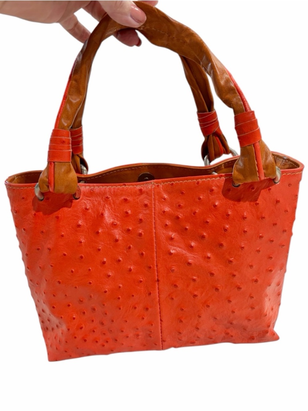 Ostrich-embossed petite leather handbag by Cecconi Piero Made in Italy